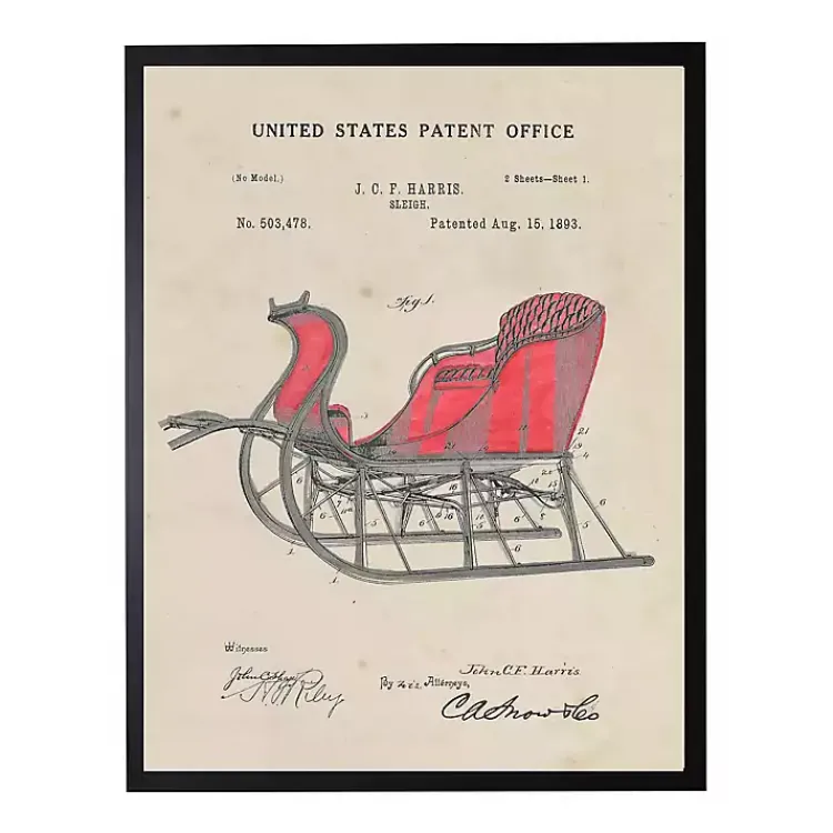 Clearance Sleigh Patent Vintage Christmas Art Christmas Art & Wall Decor