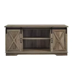 Kirklands Home Tv Stands & Media Consoles|Sliding Barn Door Open Shelf Wash TV Stand Gray