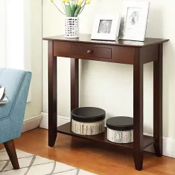 Kirklands Home Console Tables|Slim Single Drawer Console Table Brown
