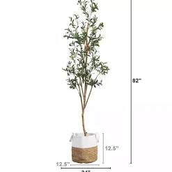 Hot Slim Olive Tree in Woven Planter, 7 ft. Trees & Topiaries