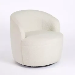 Kirklands Home Accent Chairs|Small Round Cream Boucle Swivel Accent Chair White