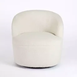 Kirklands Home Accent Chairs|Small Round Cream Boucle Swivel Accent Chair White