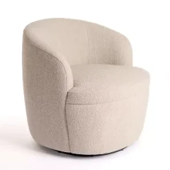 Kirklands Home Accent Chairs|Small Round Sand Boucle Swivel Accent Chair Tan