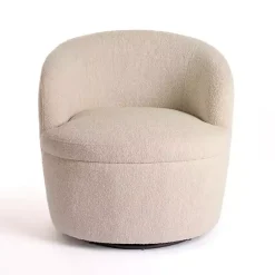 Kirklands Home Accent Chairs|Small Round Sand Boucle Swivel Accent Chair Tan