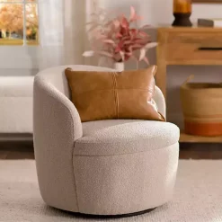 Kirklands Home Accent Chairs|Small Round Sand Boucle Swivel Accent Chair Tan