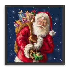 Clearance Smiling Santa with Gifts Framed Canvas Art Print Christmas Art & Wall Decor