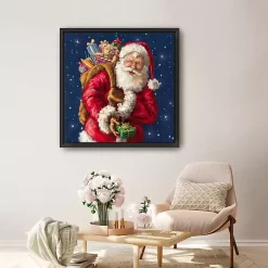 Clearance Smiling Santa with Gifts Framed Canvas Art Print Christmas Art & Wall Decor