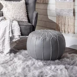 Best Smoke Moroccan Leather Pouf Poufs & Floor Cushions