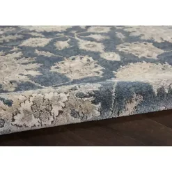 Kirklands Home Area Rugs|Smokey Blue and Ivory Floral Runner, 2x7