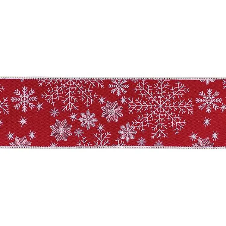 Clearance Snowflakes on Red 5 yard Christmas Ribbon Christmas Decorations