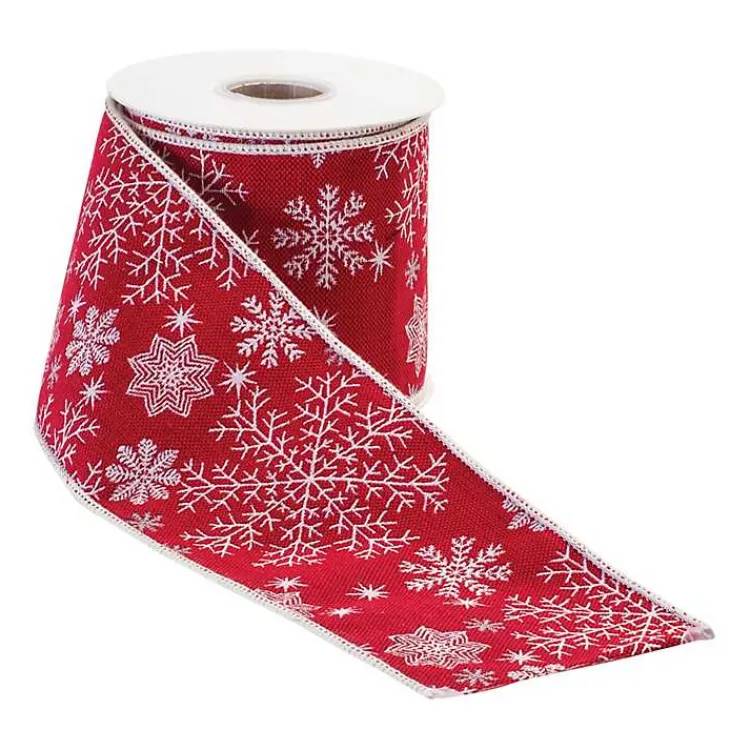 Clearance Snowflakes on Red 5 yard Christmas Ribbon Christmas Decorations