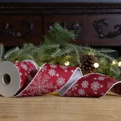 Clearance Snowflakes on Red 5 yard Christmas Ribbon Christmas Decorations