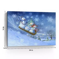 Online Snowman Sledding Canvas Christmas Art Print Christmas Art & Wall Decor