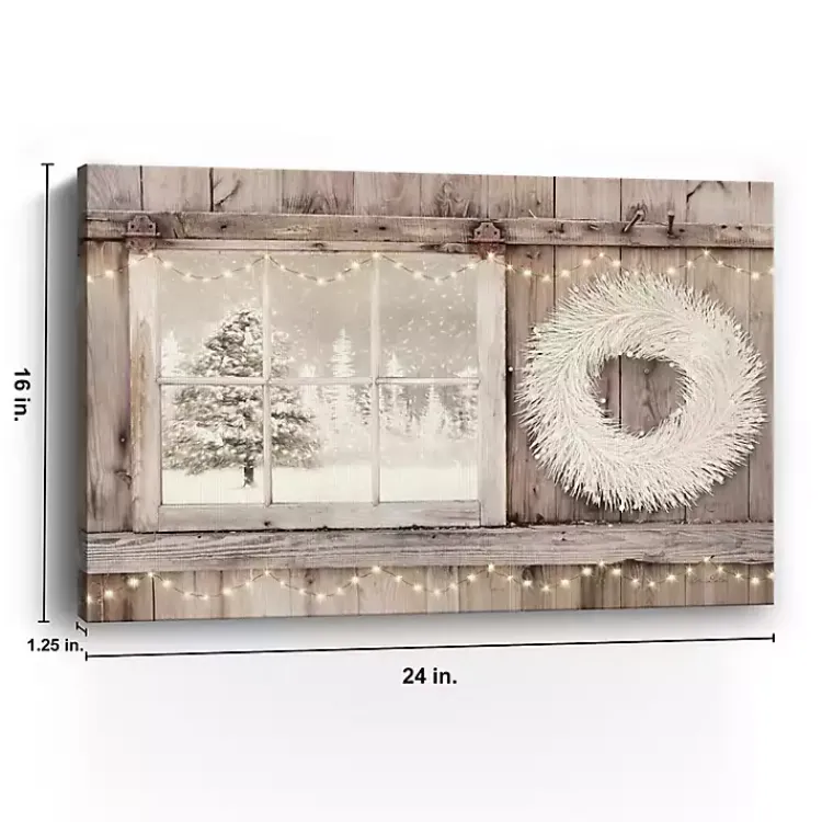 Hot Snowy Barn View Canvas Art Print, 24x16 Christmas Art & Wall Decor