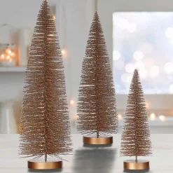 Outlet Snowy Bronze Bristle Christmas Trees, Set of 3 Christmas Decorations