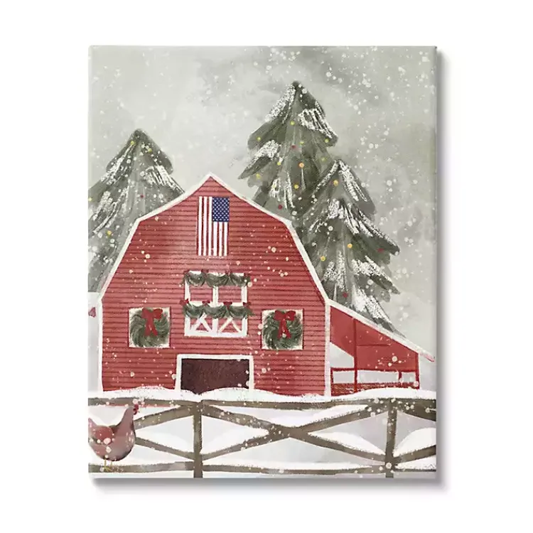 Hot Snowy Christmas Barn Canvas Art Print Christmas Art & Wall Decor