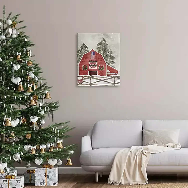 Hot Snowy Christmas Barn Canvas Art Print Christmas Art & Wall Decor