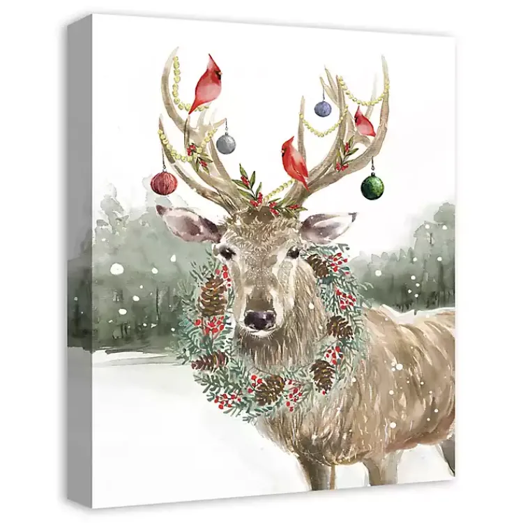 Hot Snowy Christmas Deer Canvas Art Print Christmas Art & Wall Decor