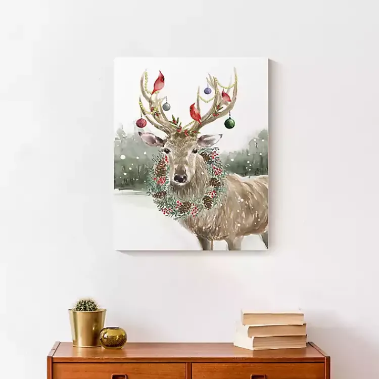 Hot Snowy Christmas Deer Canvas Art Print Christmas Art & Wall Decor