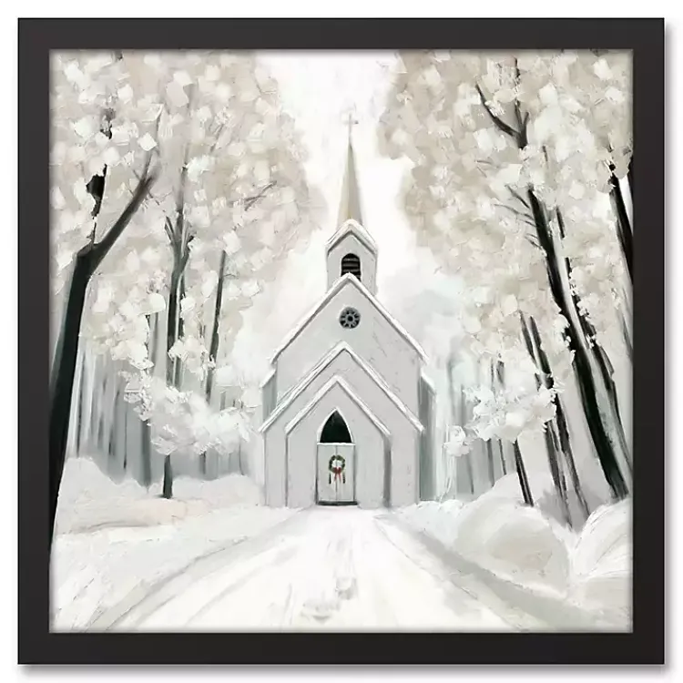 Hot Snowy Church Framed Canvas Art Print Christmas Art & Wall Decor