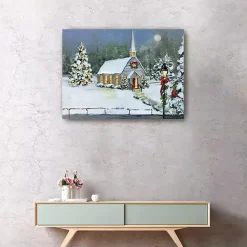 Discount Snowy Church Christmas Giclee Canvas Art Print Christmas Art & Wall Decor