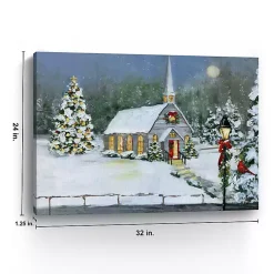 Discount Snowy Church Christmas Giclee Canvas Art Print Christmas Art & Wall Decor