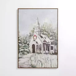 Hot Snowy Church Framed Canvas Art Print Christmas Art & Wall Decor