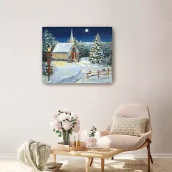 New Snowy Church Scene Medium Canvas Art Print Christmas Art & Wall Decor