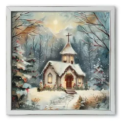 Hot Snowy Holiday Church Framed Art Print Christmas Art & Wall Decor