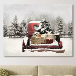 Clearance Snowy Presents and Red Truck Canvas Art Print Christmas Art & Wall Decor