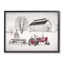 Discount Snowy Red Tractor Framed Art Print Christmas Art & Wall Decor