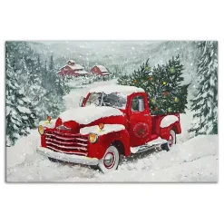 Outlet Snowy Red Truck Christmas Canvas Art Print Christmas Art & Wall Decor