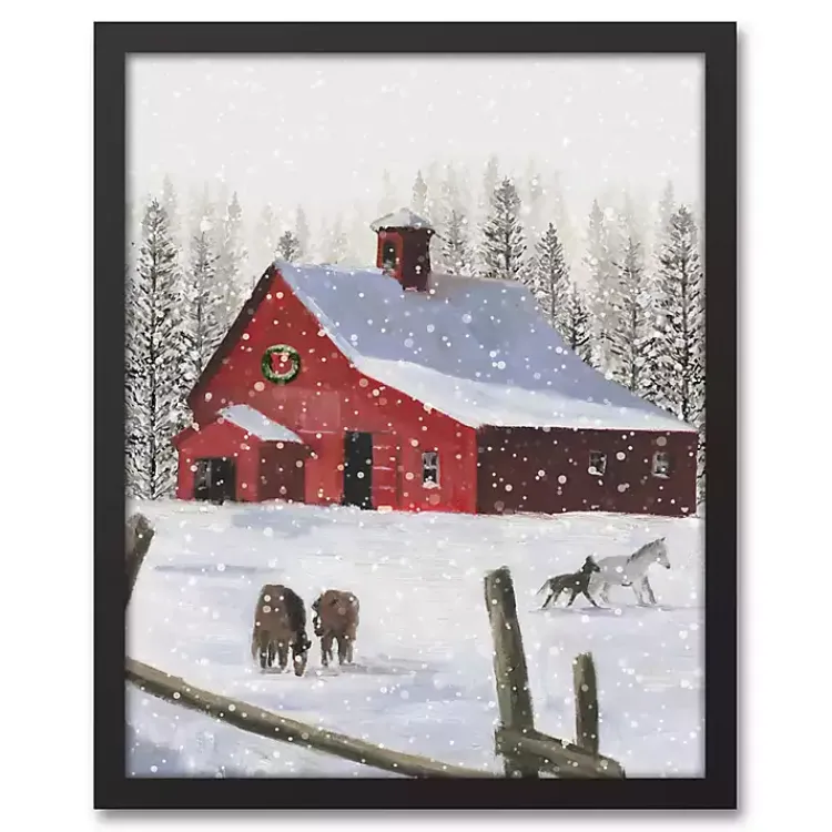 Clearance Snowy Stables Framed Canvas Art Print Christmas Art & Wall Decor