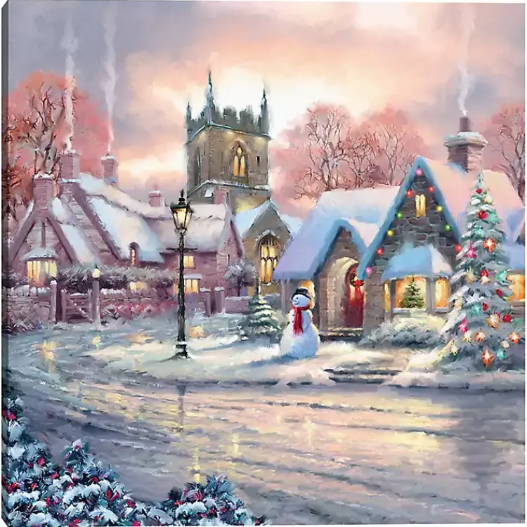 Online Snowy Sunset Christmas Village Canvas Art Print Christmas Art & Wall Decor
