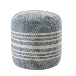 Kirklands Home Outdoor Cushions & Pillows|Soft Blue Simple Stripe Outdoor Pouf