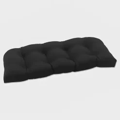 Kirklands Home Outdoor Cushions & Pillows|Solid Tufted Outdoor Settee Cushion Black