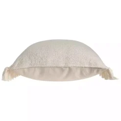 New Solid Ivory Accent Pillow with Fringe Pillows