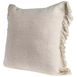 New Solid Ivory Accent Pillow with Fringe Pillows