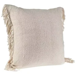 New Solid Ivory Accent Pillow with Fringe Pillows