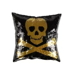 Best Sparkle Sequin Skull Pillow Halloween