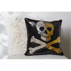 Best Sparkle Sequin Skull Pillow Halloween