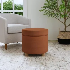 Kirklands Home Benches & Ottomans|Spice Round Velvet Storage Ottoman Brown