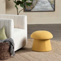 Kirklands Home Benches & Ottomans|Spice Boucle Mushroom Storage Ottoman Yellow
