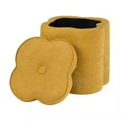 Kirklands Home Benches & Ottomans|Spice Chenille Flower Storage Ottoman Yellow