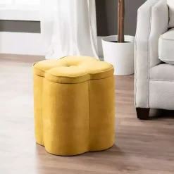 Kirklands Home Benches & Ottomans|Spice Chenille Flower Storage Ottoman Yellow
