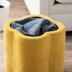 Kirklands Home Benches & Ottomans|Spice Chenille Flower Storage Ottoman Yellow