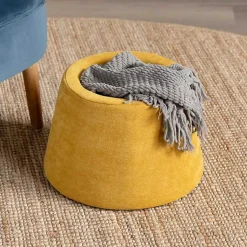 Kirklands Home Benches & Ottomans|Spice Chenille Mushroom Storage Ottoman Yellow