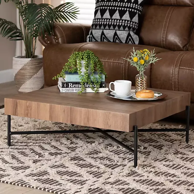 Kirklands Home Coffee Tables|Square Light Wood X Base Coffee Table Brown