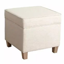 Kirklands Home Benches & Ottomans|Square Oatmeal Storage Ottoman Ivory