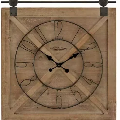 Kirklands Home Clocks|Square Wood Barn Door Wall Clock Brown